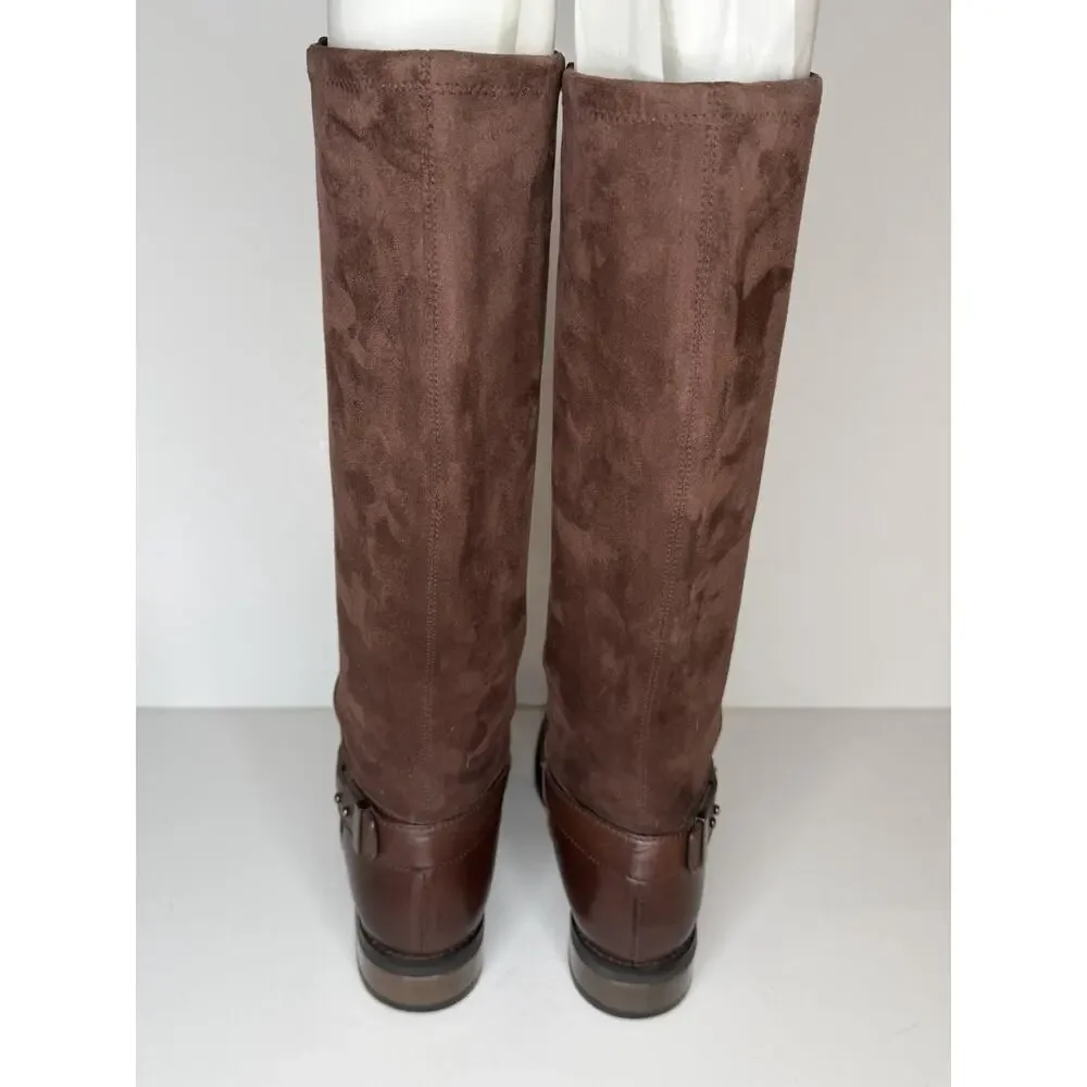 Cole Haan Air Riding Boots Womens 7B Brown Leather Suede Knee High D40817